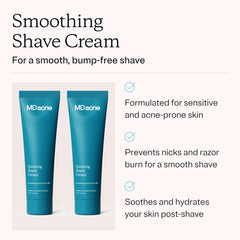 MDacne Shaving Cream texture close-up highlights a rich, gentle lather.