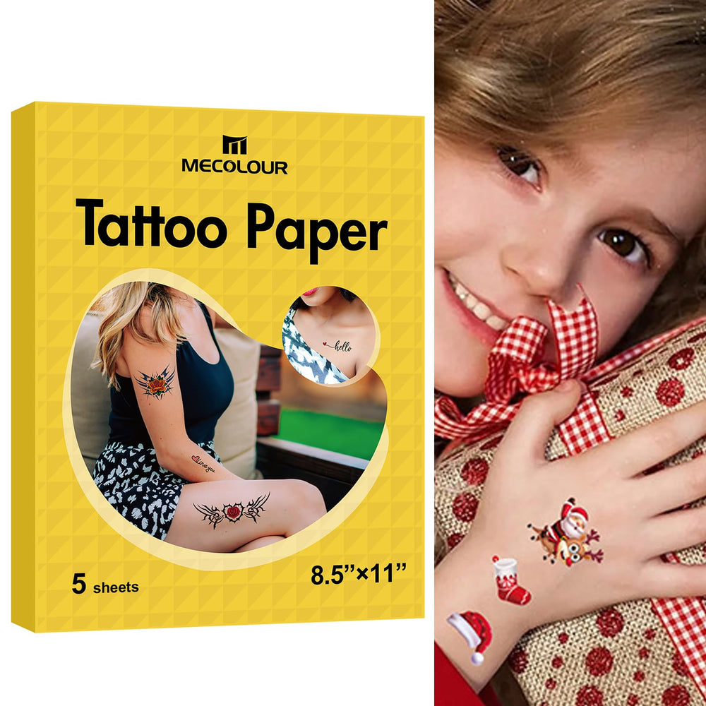 MECOLOUR papier tatouage temporaire imprimable, côté brillant, images nettes sur peau.