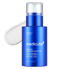 Medicube Exosome Shot Zero 7500 PPM – sérum en bouteille pour peau lumineuse.