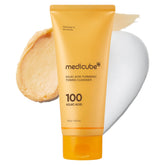 Medicube Kojic Turmeric Whip Cleanser bottle signals brightening and balance