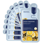 Emballage du masque Mediheal Dermaplus Green Tangerine, soin végétalien pratique pour votre routine.