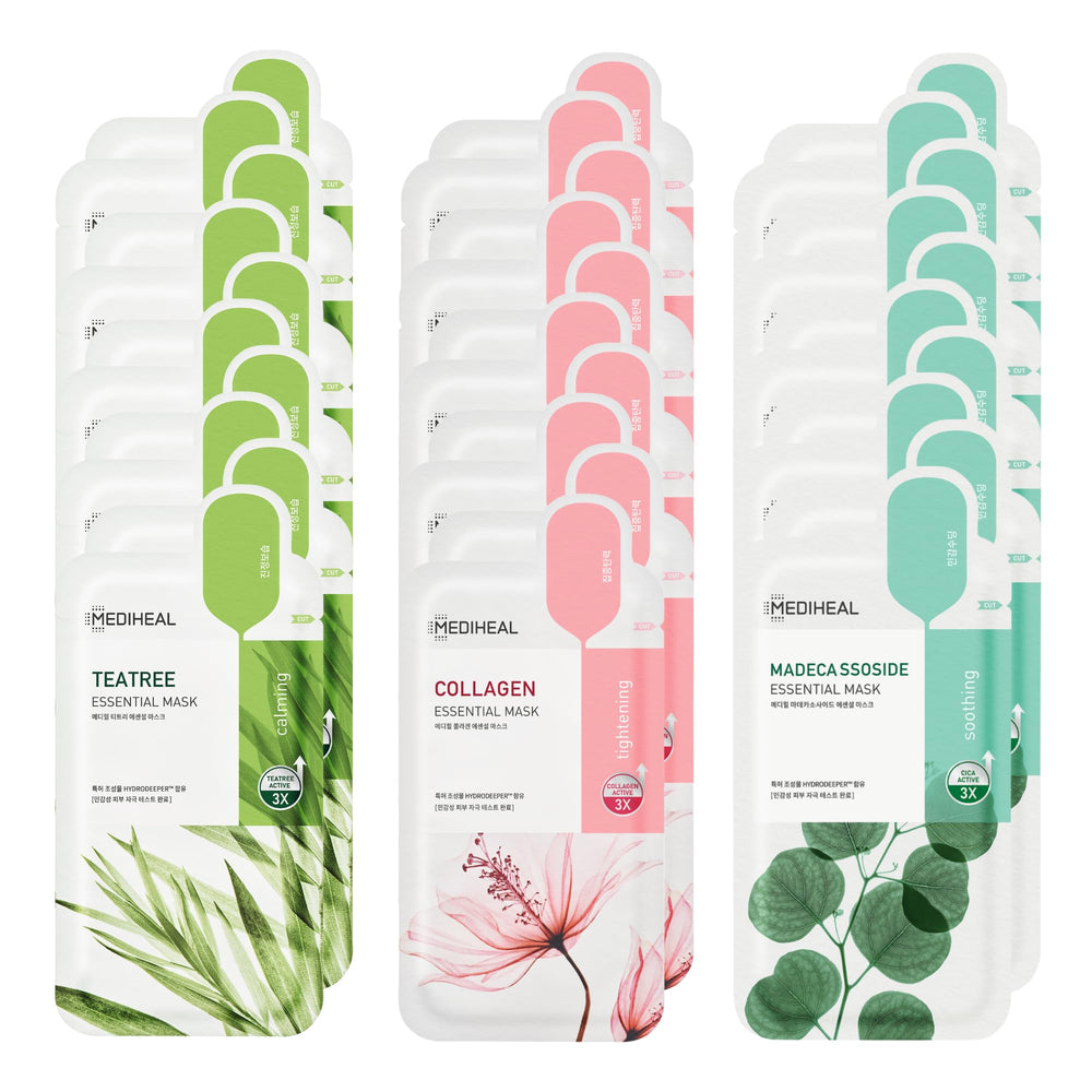 Mediheal HERO – coffret 30 masques collagene-arbre-a-the-madecassoside, hydratation et apaisement.