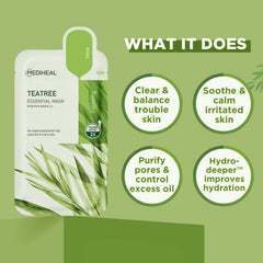 Mediheal masque arbre à thé, texture soyeuse prête à l’application en douceur.