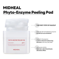 Mediheal Phyto-Enzyme Peeling Pad, application visage, apaise et purifie sans résidu gras.