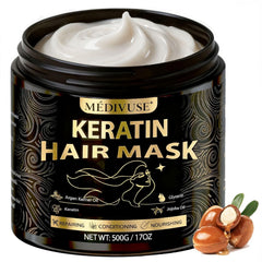 MediVuse Masque Cheveux Keratine Argan 500ml – pot visible, soin en profondeur