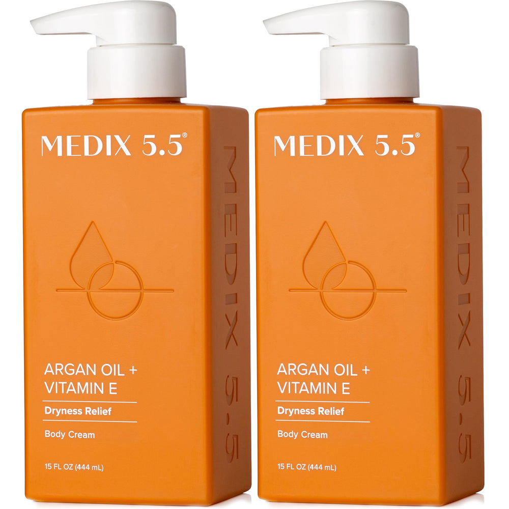 Medix 5.5 Crème Argan Vitamine E – bouteille montrant l huile nourrissante pour la peau