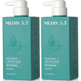 Medix 5.5 – Bouteille douche exfoliant glycolique, peau plus lisse après lavage.
