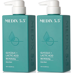 Medix 5.5 – Bouteille douche exfoliant glycolique, peau plus lisse après lavage.