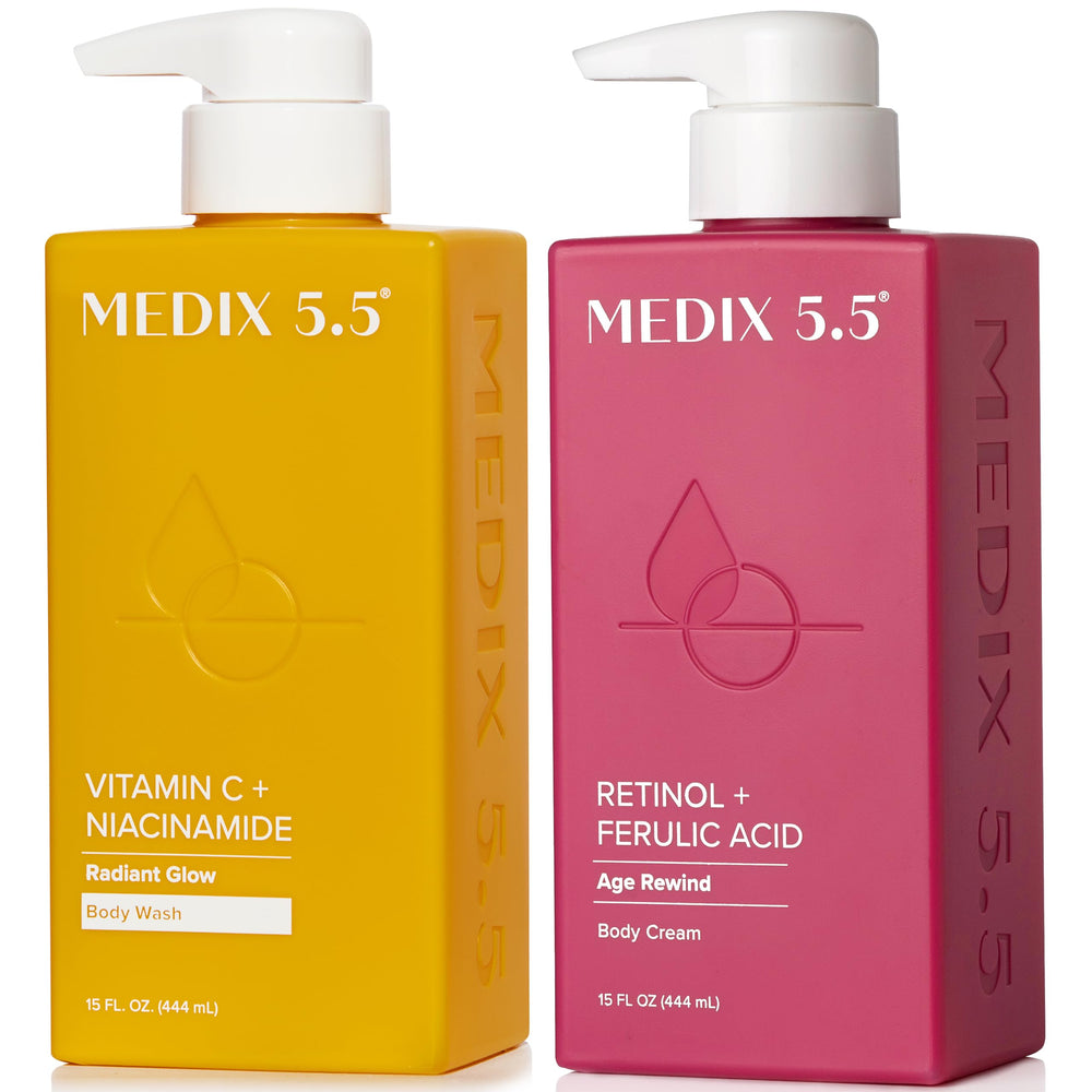 Medix 5.5 Gel Douche Vitamine C – flacon, nettoyage en douceur pour peau lumineuse.