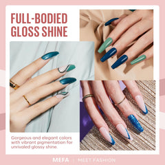 MEFA vernis gel avec paillettes argent et or pour un effet glamour.