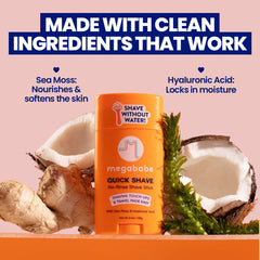 Megababe Quick Shave Stick — application sans rinçage pour rasage rapide.