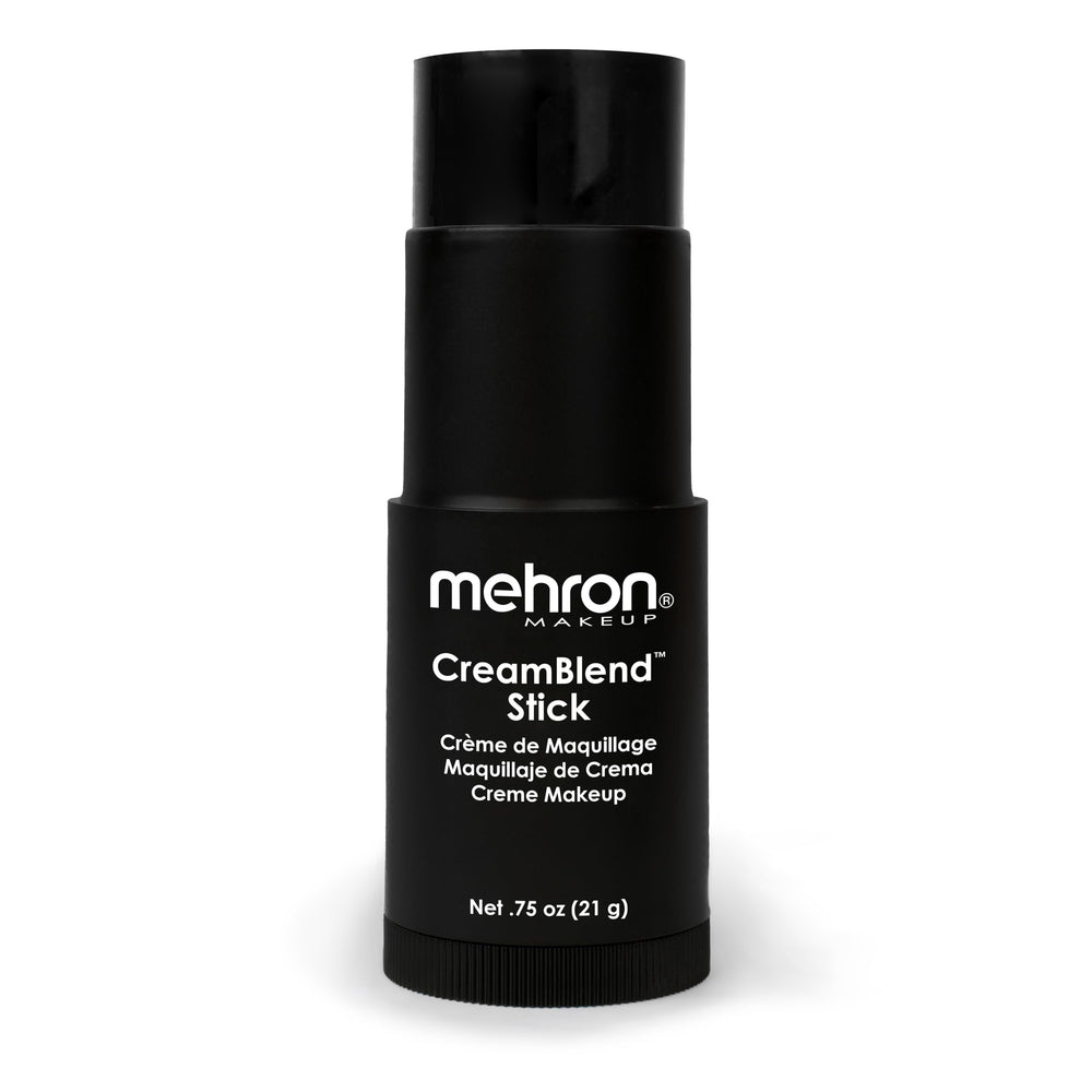 Mehron CreamBlend Stick montré comme applicateur crème pour un maquillage fluide sur le visage.