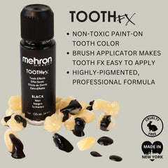 Mehron-effet-spfx-dentaires-noir-emballage compact indique la praticité du produit.