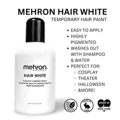 Mehron Hair White, teinte blanche, idéale pour des effets temporaires.