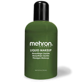 Bouteille Mehron Liquid Makeup verte prête pour une application rapide et durable.