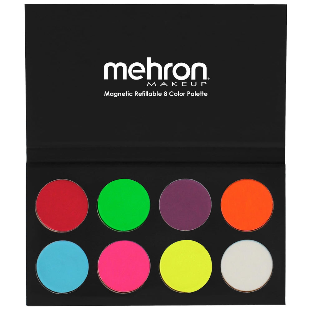 Palette Mehron Paradise FX Neon UV Glow, huit teintes néon parfaites pour la lumière noire.