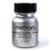 Mehron Poudre Métallique Chrome appliquée sur visage et corps avec éclat durable.
