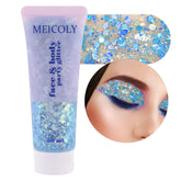 MEICOLY caméléon sirène bleu, flacon paillettes pour effet irisé visage et corps.
