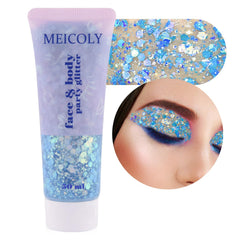 MEICOLY caméléon sirène bleu, flacon paillettes pour effet irisé visage et corps.