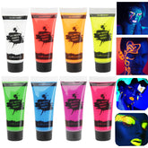Meicoly Glow: maquillage visage sous lumière noire avec effet lumineux durable.