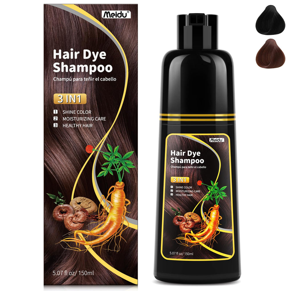 MEIDU Shampoing colorant cheveux brun foncé 3 en 1 dans une bouteille, couleur semi-permanente.