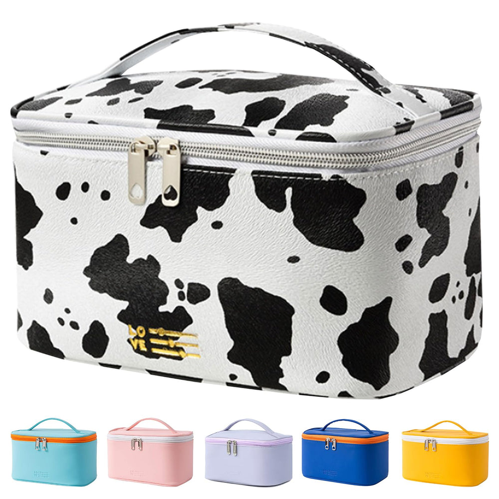Meiyuuo sac cosmétique grande impression vache, rangement pratique lors du voyage.