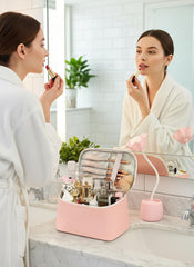 Meiyuuo sac maquillage rose clair avec fermetures coeurs durables et pratique
