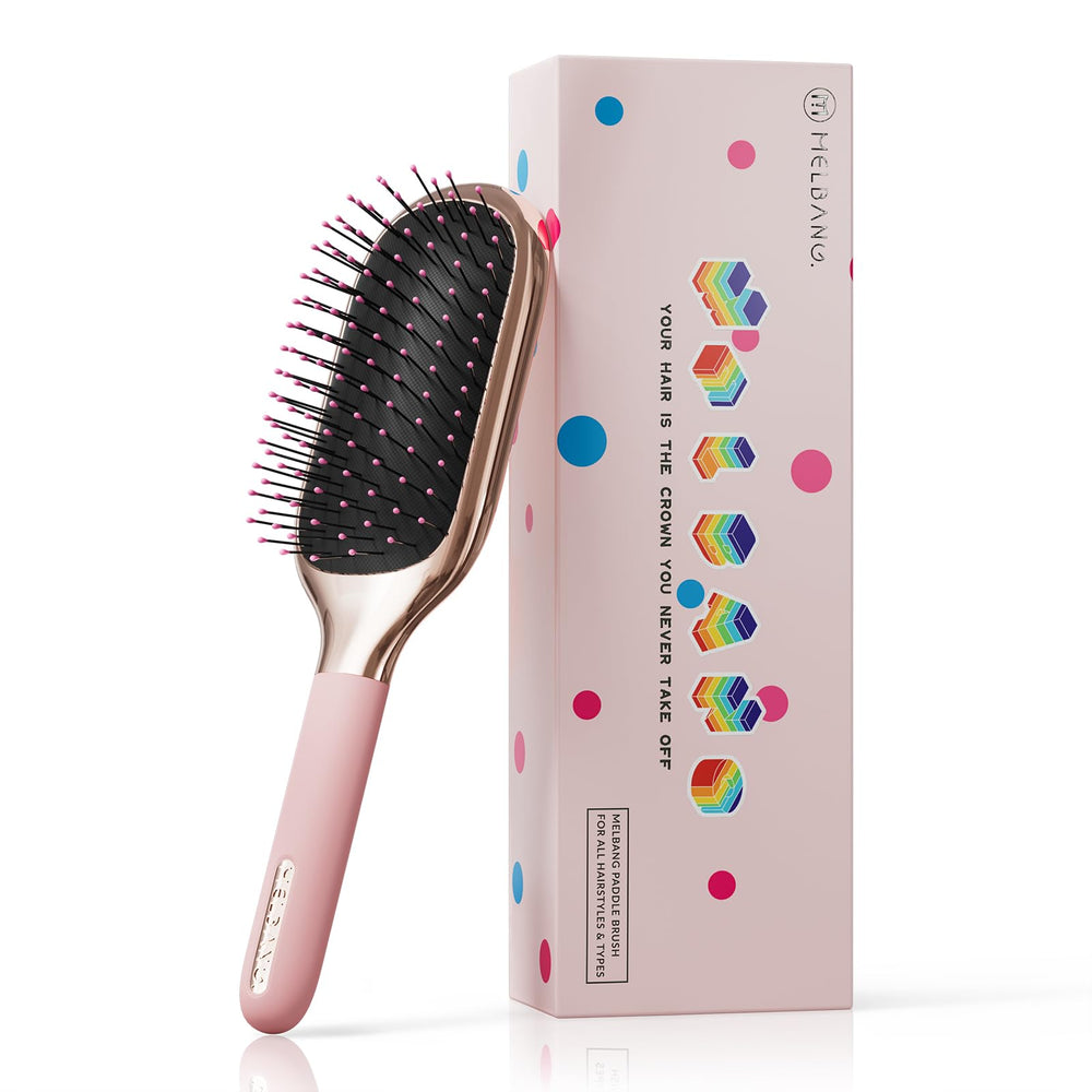 Brosse MELBANG Paddle en rose avec dents douces démêlant les cheveux fins