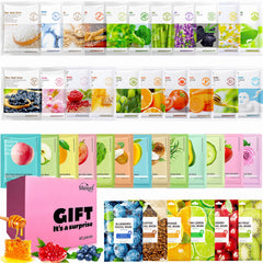 Meleell ensemble masques visage fruits et légumes, hydratation variée pour tous types de peau.