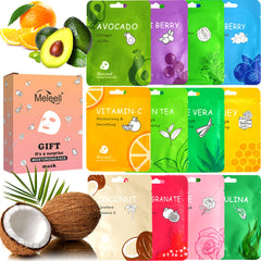 Meleell masque visage en soie ensemble 12-pack, hydratation douce pour tous types de peau