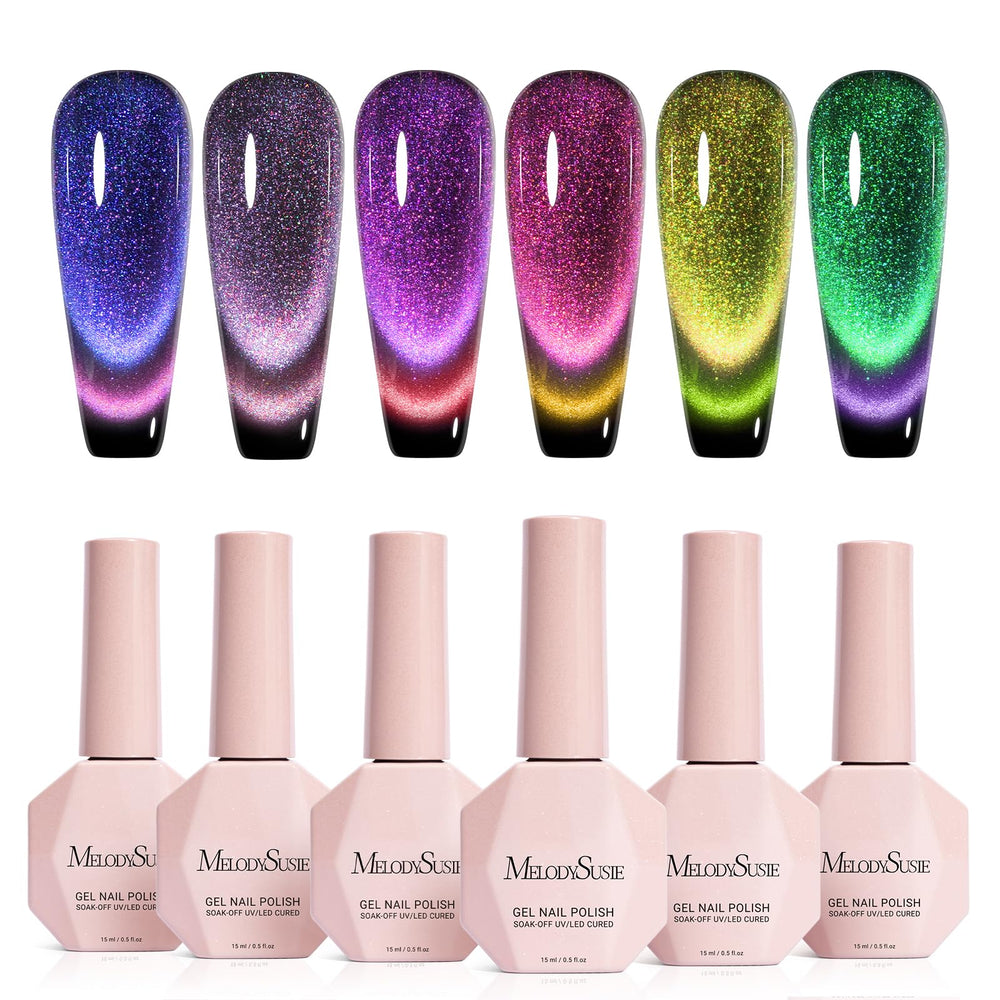 MelodySusie vernis gel œil-de-chat 9D rose, effet éclatant pour ongles tendance.