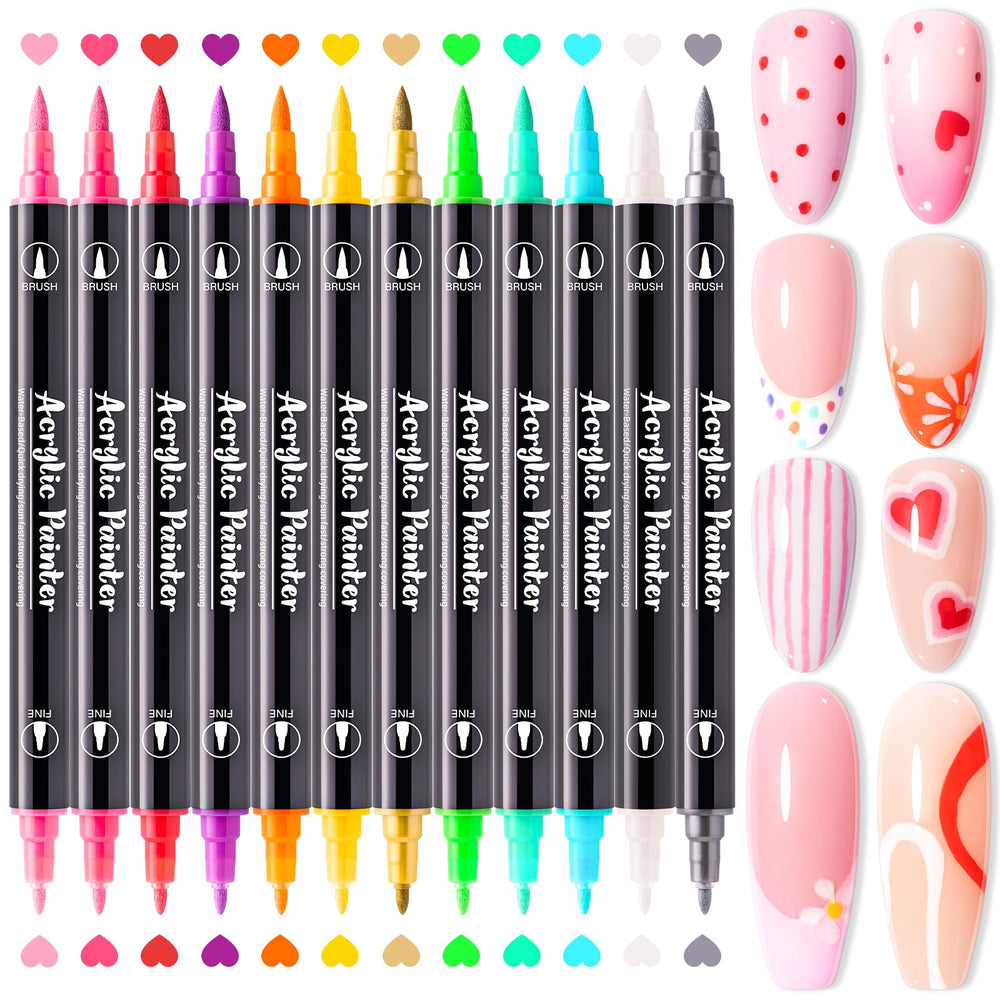 Stylo d'art des ongles MelodySusie, 12 couleurs, double pointe pour détails nets.