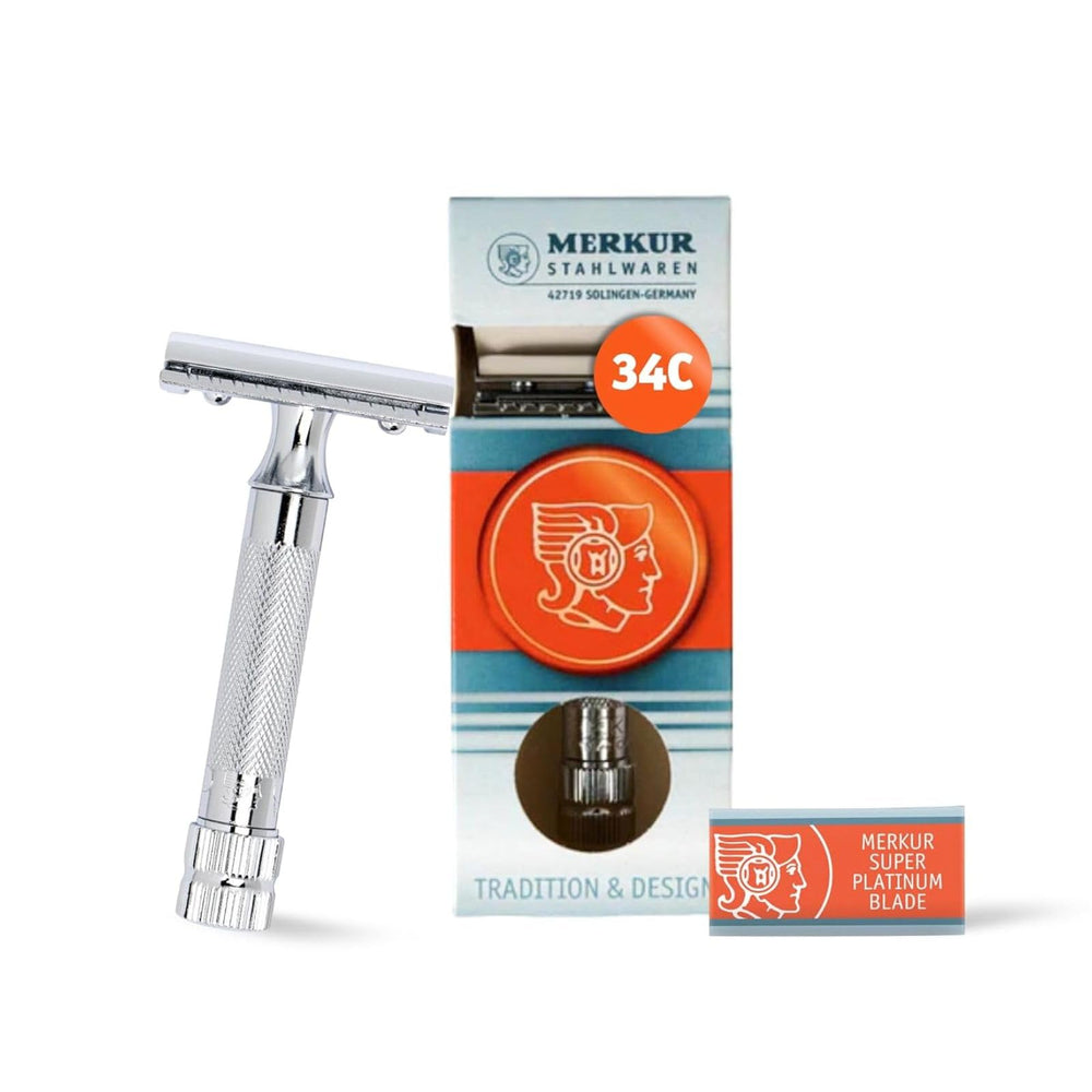 Rasoir Merkur 34C - 2-piece poignee courte, prise en main précise.
