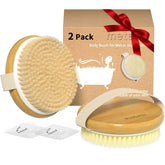Metene brosse corps bambou 2-pack, prise en main confortable pour brossage a sec