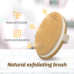 Brosse Metene corps douce avec brins naturels adaptée aux peaux sensibles.