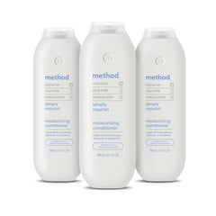 Method après-shampooing nourrissant, bouteille visible, hydratation rapide pour cheveux secs.