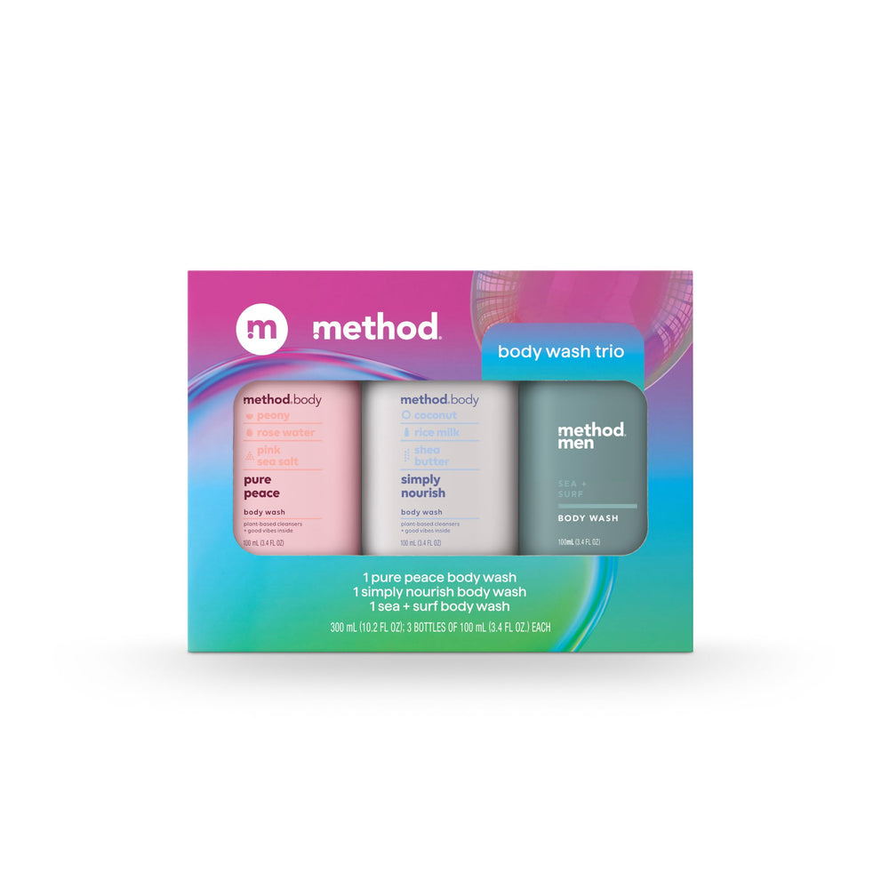 Set cadeau Method Body Wash ensemble Pure Peace, parfait pour découvrir trois fragrances.