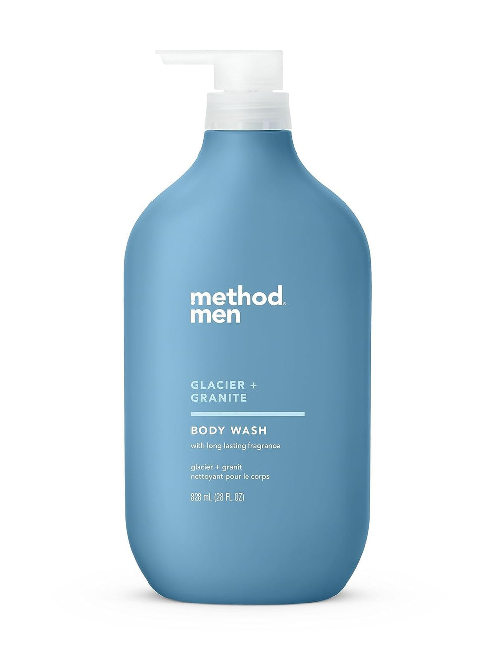 Gel douche Method Men Glacier Granite dans une bouteille, parfum naturel et rafraîchissant.