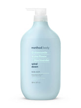 Method Wind Down: flacon visible, douceur hydratante pour la peau.