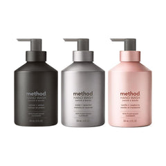 Gel mains Method Ambre, bouteille 295 ml, parfum chaleureux et réconfortant.