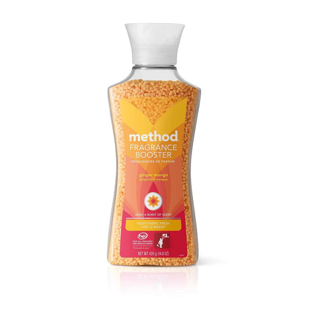 Method Ginger Mango fragrance booster bottle delivers long-lasting freshness to laundry.