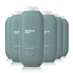 Method Men Body Wash Sea + Surf, pack de six bouteilles pour une douche rafraîchissante.