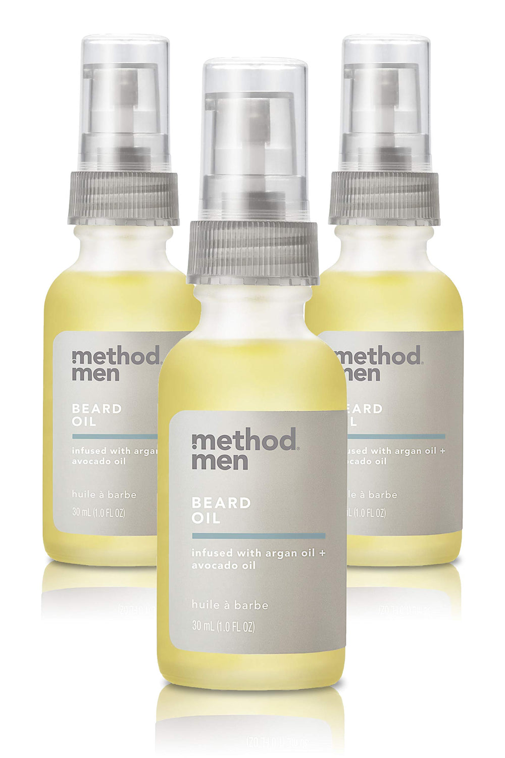 Method Men Beard Oil Sea + Surf – bouteille montrant soin rapide et brillance