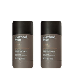 Method Men déodorant emballage duo, parfum boisée cedre-cypres, pratique et économique.