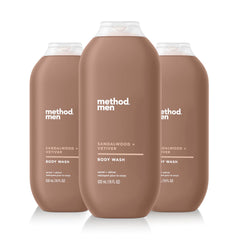 Method Men: lot de 3 gels douche santal-vetiver pour une fraîcheur durable.