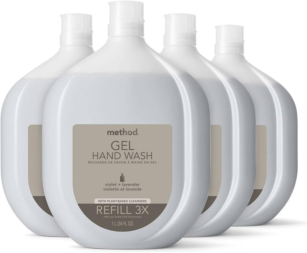 Méthode recharge savon mains violet lavande bouteille recyclable pour routine durable