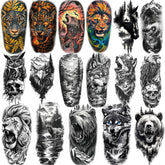 Tatouage temporaire Metuu: lion réaliste, longue tenue pour Halloween et fêtes.