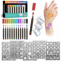 Marqueurs tatouage métalliques Metuu – 12 couleurs pour designs temporaires éclatants