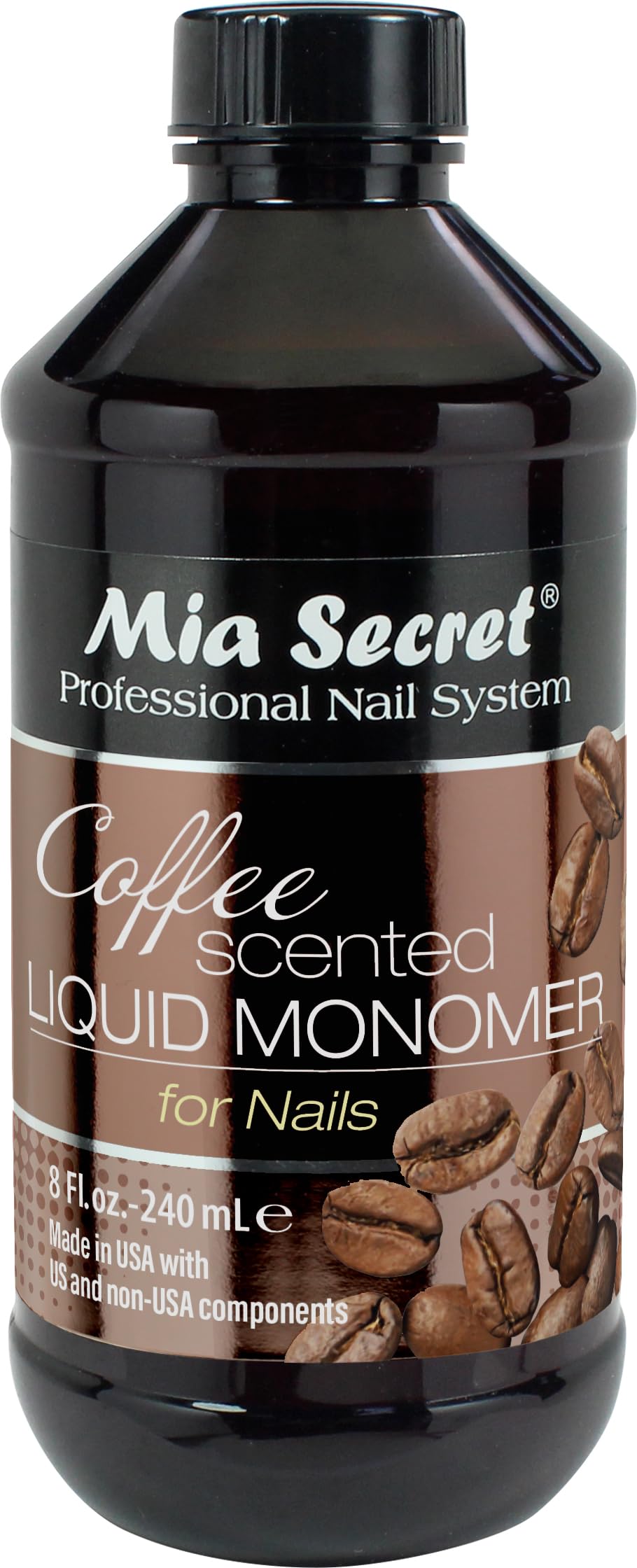 Mia Secret monomère café: flacon clair prêt pour application précise.