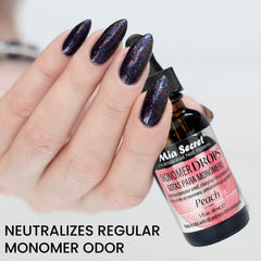 Mia Secret gouttes monomere peche — 5 gouttes suffisent pour demarrer.